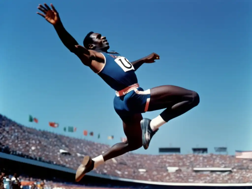 Bob Beamon desafía la gravedad en su recordado salto largo en los Juegos Olímpicos de 1968 en la Ciudad de México