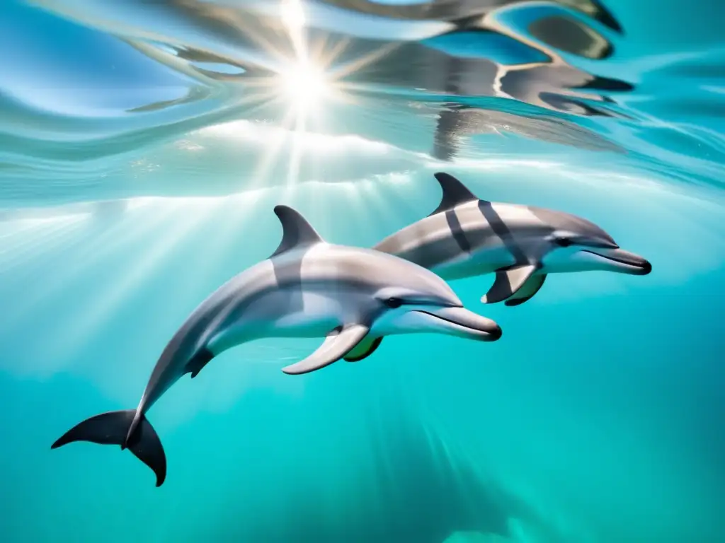 Un grupo de delfines nadando en aguas cristalinas, comunicándose entre sí con sonidos fascinantes