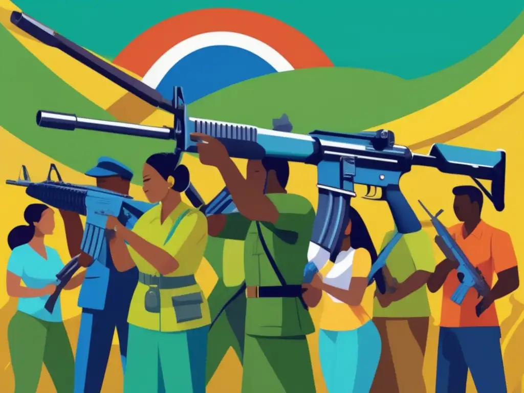 Un grupo diverso desmantela armas militares, simbolizando la abolición del ejército en Costa Rica por José Figueres