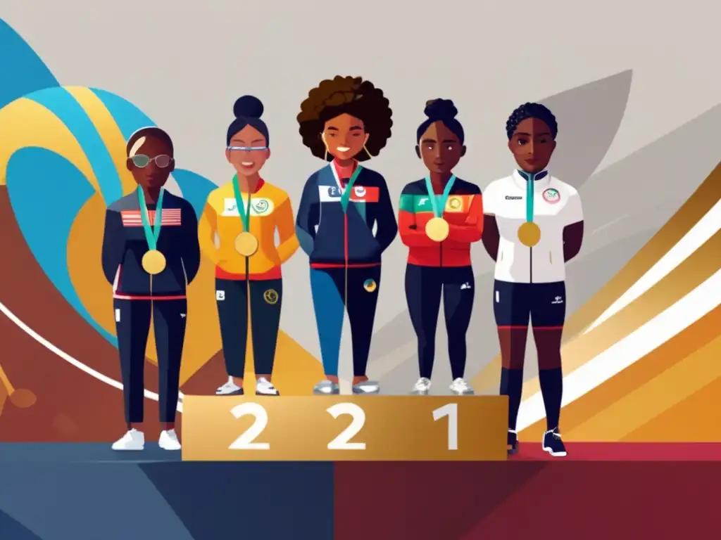 Un grupo diverso de atletas olímpicos destaca en el podio con medallas de oro, plata y bronce