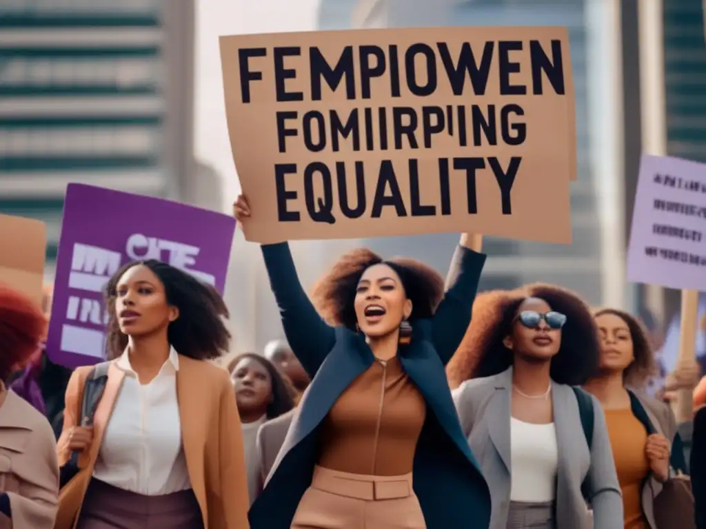 Un grupo diverso y decidido de mujeres marcha en una protesta por la igualdad de género