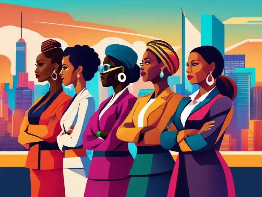 Un grupo diverso de mujeres líderes postcolonial sociedad destaca su fortaleza y determinación, redefiniendo roles y dejando huella en sus comunidades