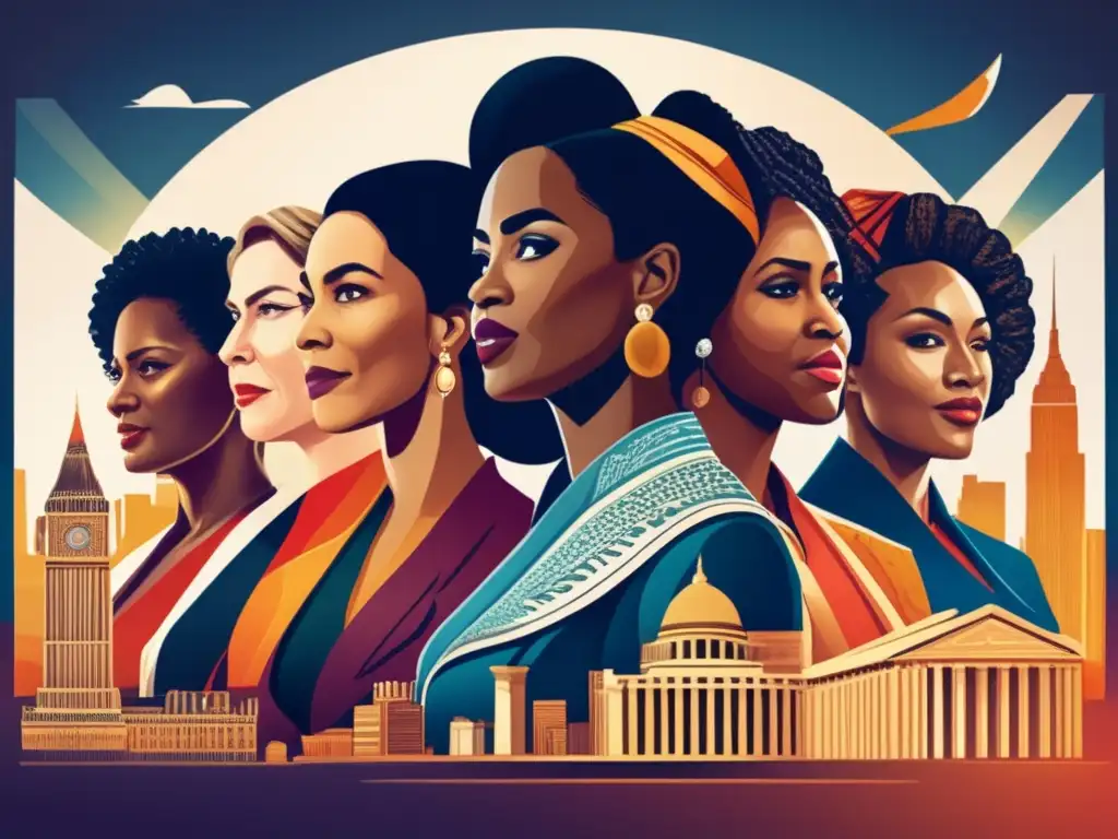 Un grupo diverso de mujeres líderes de la historia mundial, representadas con detalle y determinación en una imagen de alta resolución