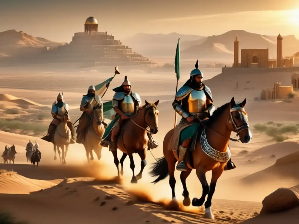 Los guerreros Selyúcidas montan a caballo en un paisaje vasto y robusto