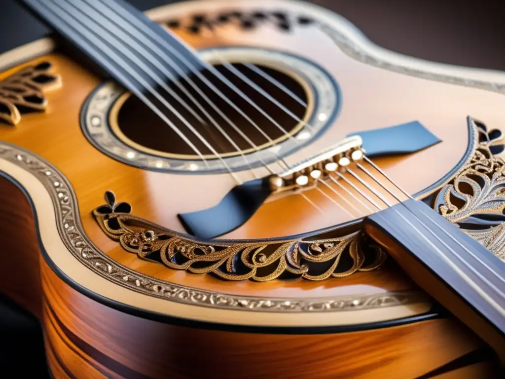 Una guitarra española artesanal, detallada y cálida, resaltando la artesanía y la herencia de Francisco Tárrega