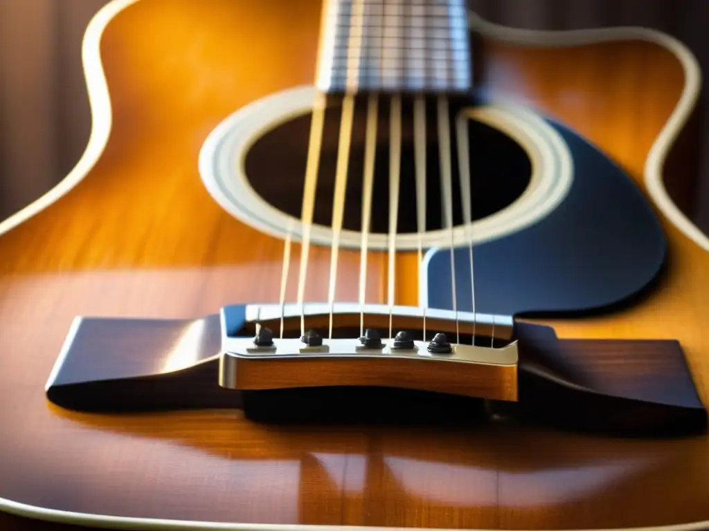 Una guitarra vintage envejecida descansa sobre una silla de madera, bañada por la cálida luz del sol