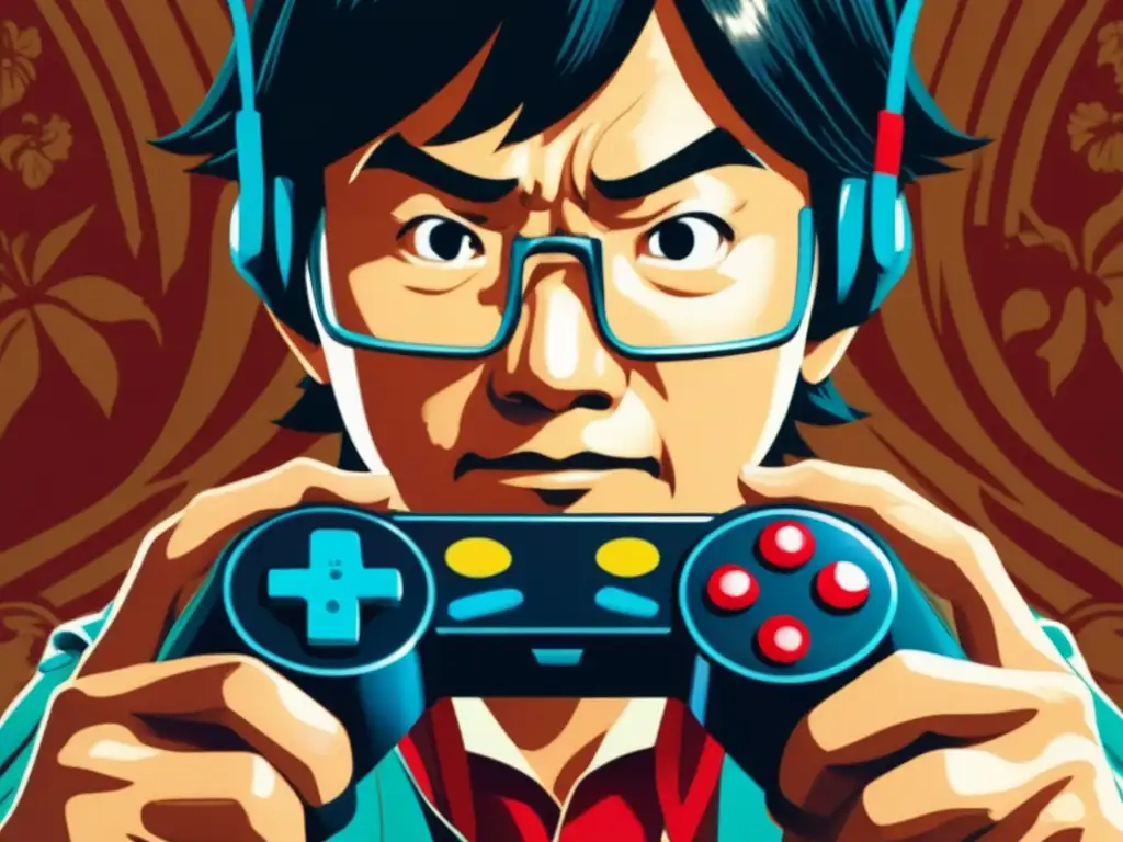 Las hábiles manos de Shigeru Miyamoto sujetan con pasión el control de un videojuego clásico, reflejando su intensa concentración