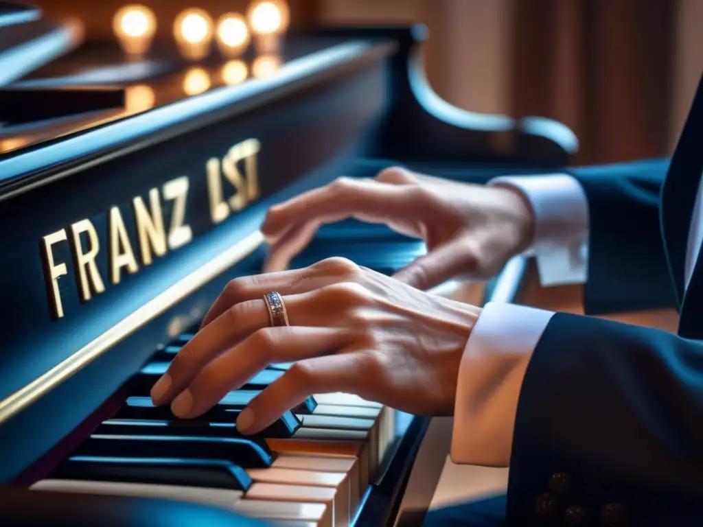 Las hábiles manos de Franz Liszt interpretan con pasión su técnica innovadora al piano, mientras su rostro refleja concentración y emoción