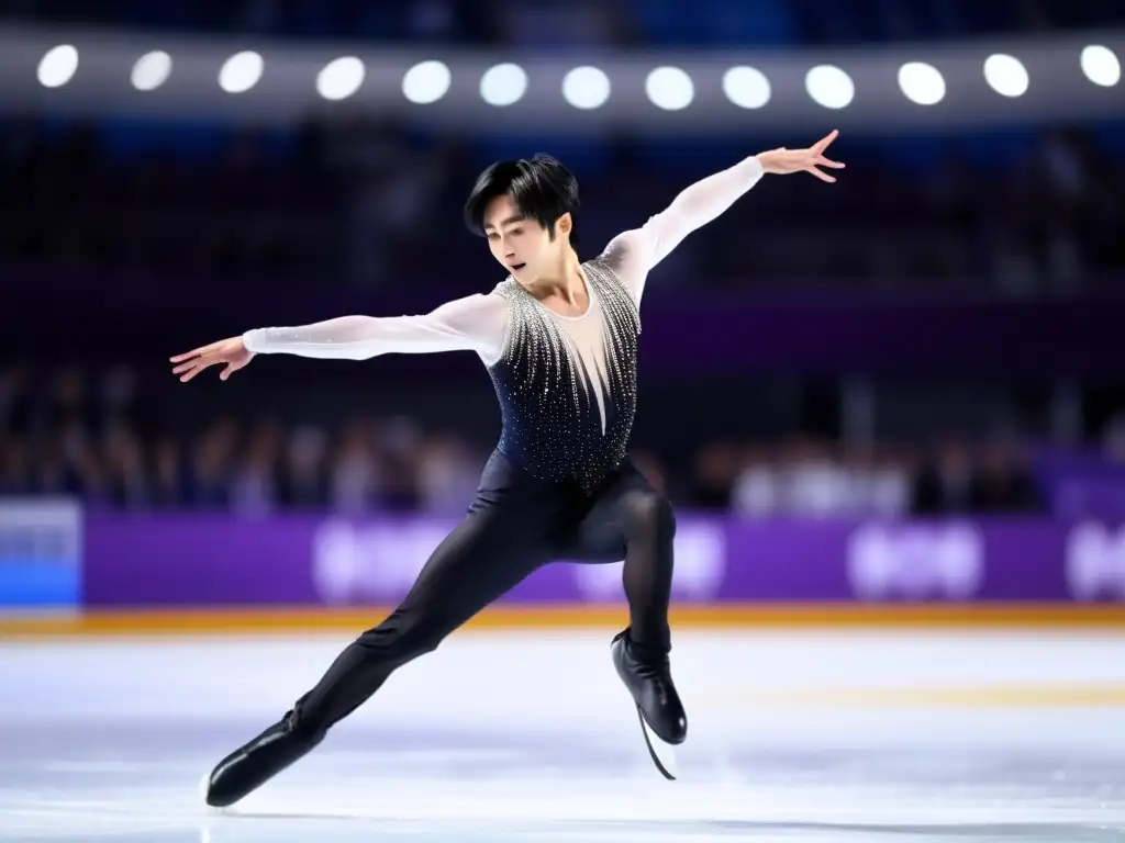 Yuzuru Hanyu ejecutando un cuádruple salto con influencia artística