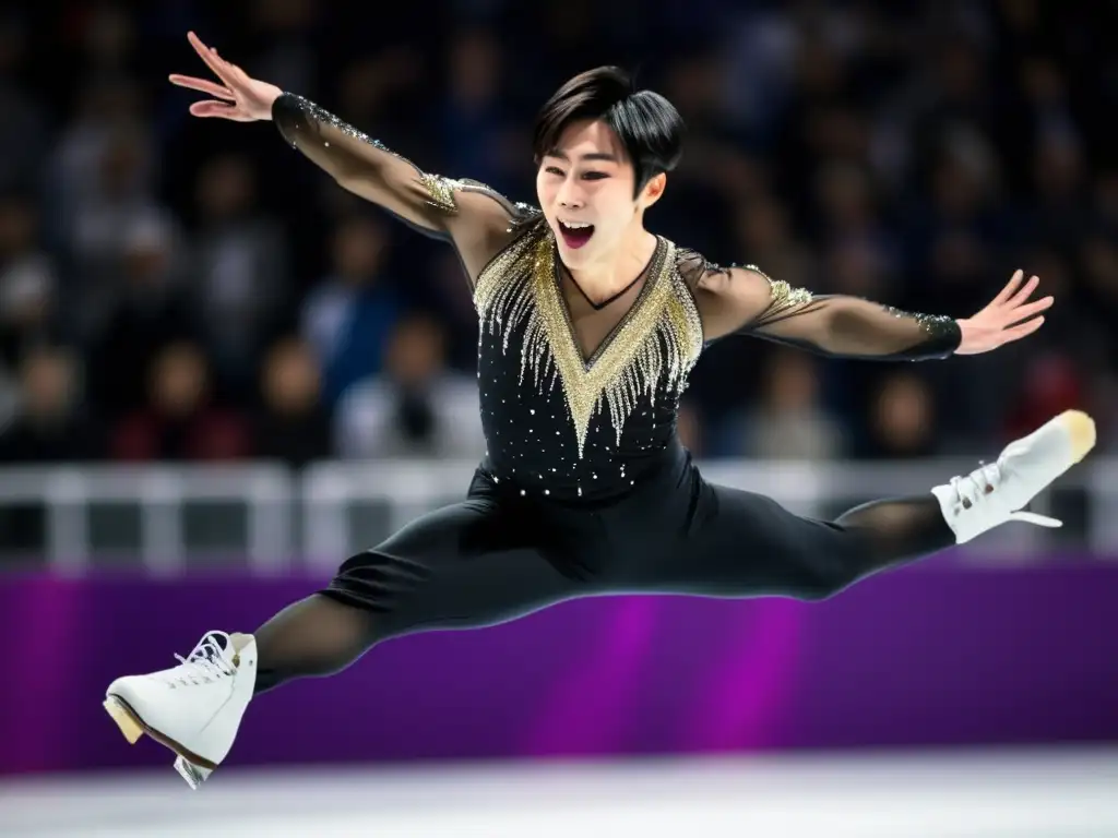 Yuzuru Hanyu realizando un salto cuádruple con influencia artística