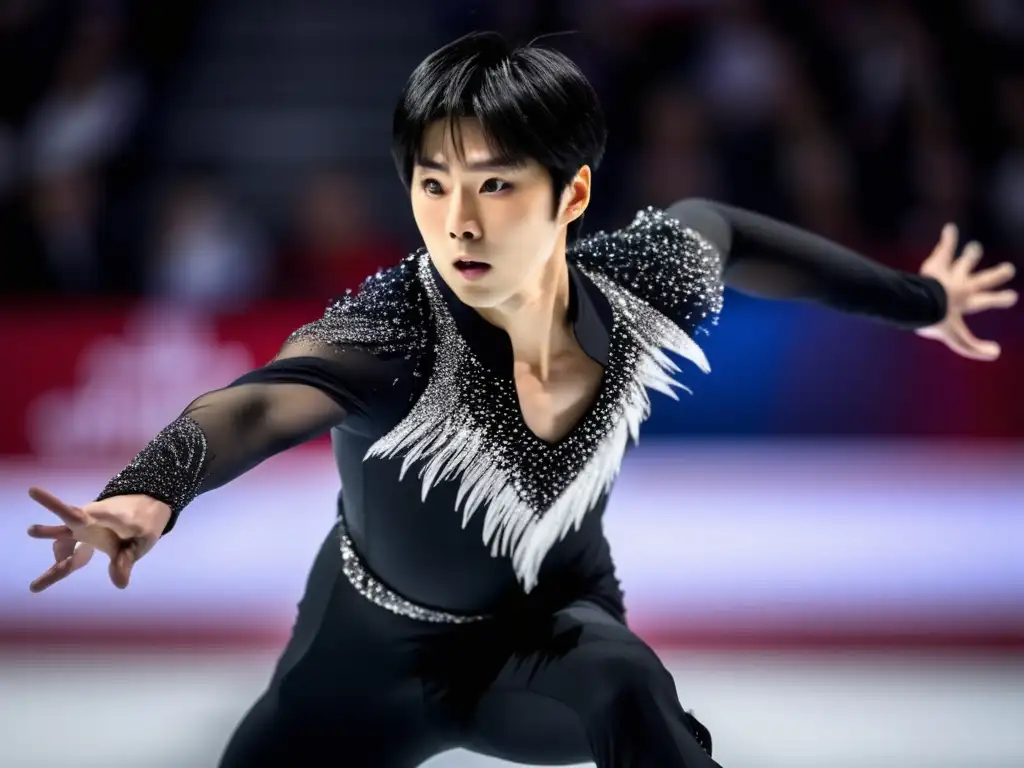 Yuzuru Hanyu ejecutando un salto perfecto, reflejando su influencia artística