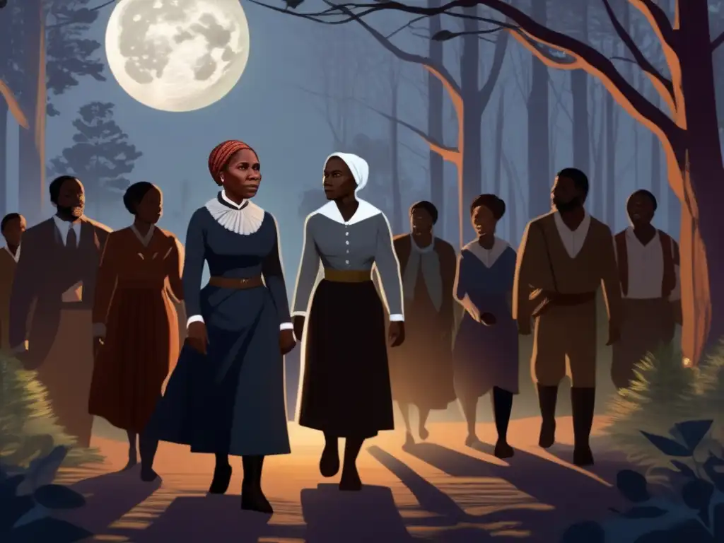 Harriet Tubman lidera a esclavos en el ferrocarril subterráneo bajo la luna