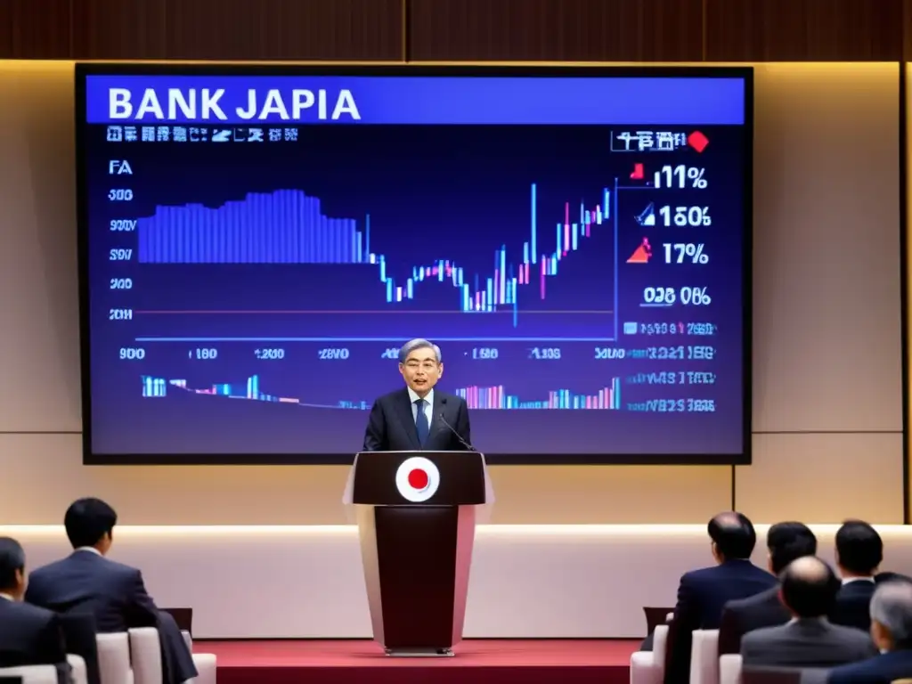 Haruhiko Kuroda ofrece una conferencia en el Banco de Japón, rodeado de pantallas digitales con datos económicos