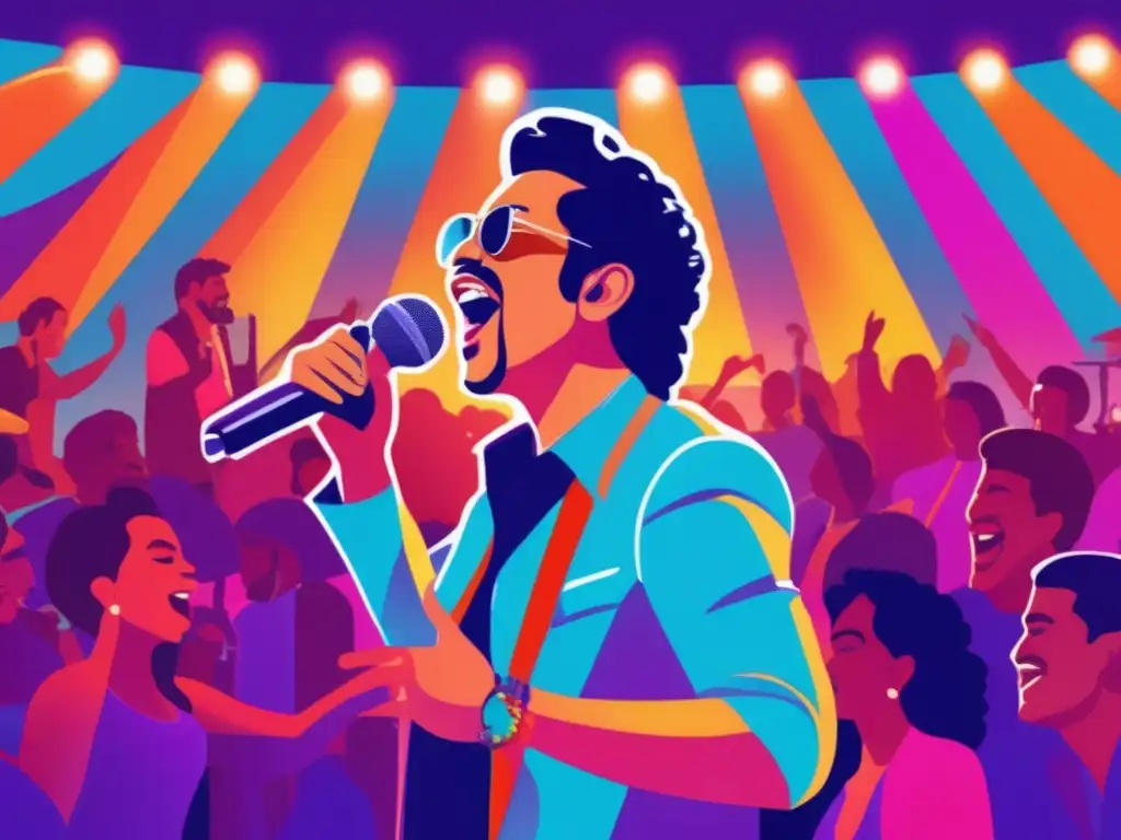 Héctor Lavoe enciende la revolución salsa en vibrante ilustración digital de su biografía, con la energía de su actuación en vivo