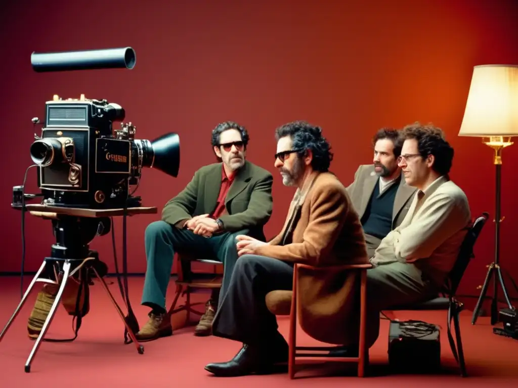 Los hermanos Coen inmersos en una intensa colaboración en el set de filmación, rodeados de cámaras vintage y un equipo