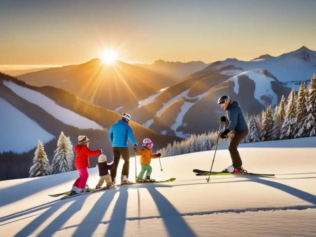 Una hermosa imagen de la familia de Bode Miller en una montaña nevada al atardecer