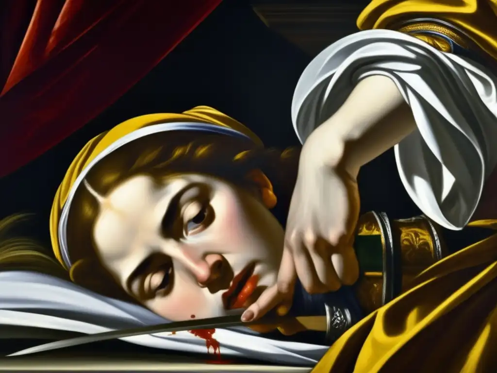 Con determinación, Judith decapita a Holofernes en la pintura 'Judith decapitando a Holofernes' de Artemisia Gentileschi, destacando el poder femenino en Artemisia Gentileschi