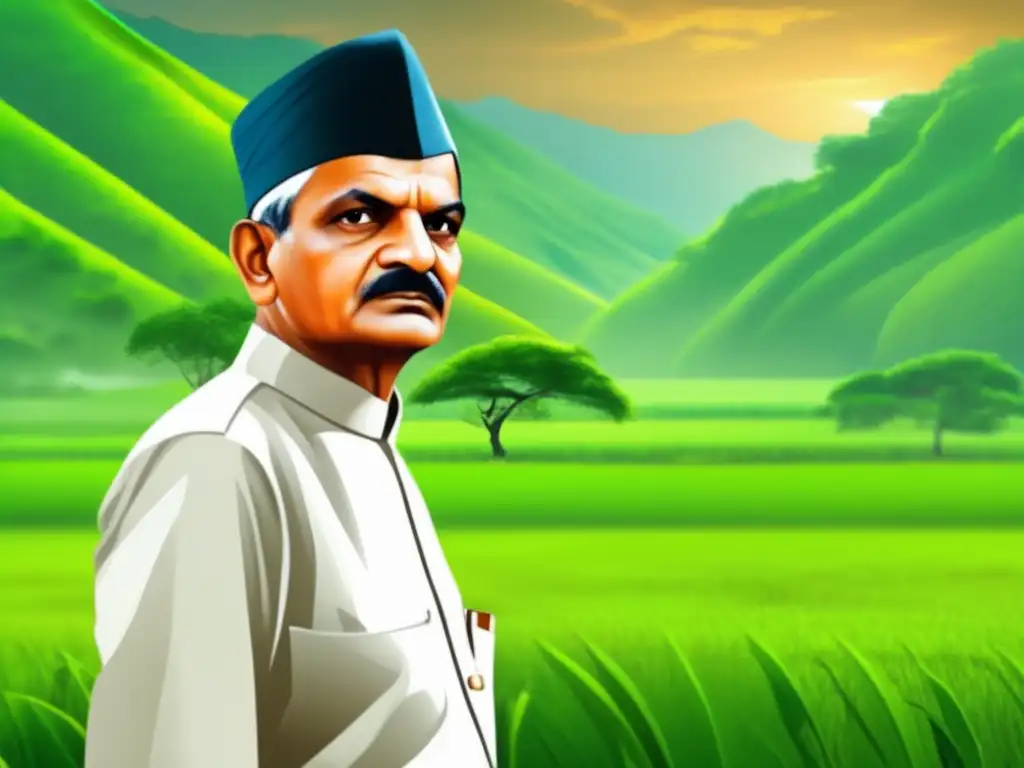 Lal Bahadur Shastri, líder con humildad y fortaleza, de pie en un campo verde