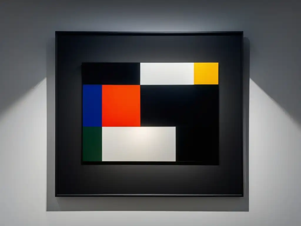 Una fotografía de alta resolución del icónico cuadro 'Cuadrado Negro' de Kazimir Malevich, destacándose en una galería de arte moderno