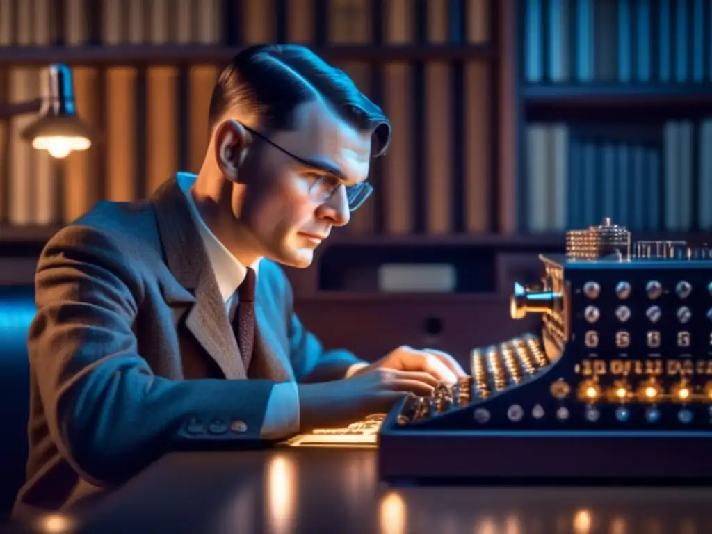 Alan Turing, iluminado por la tenue luz de las velas, decodifica el Enigma con determinación