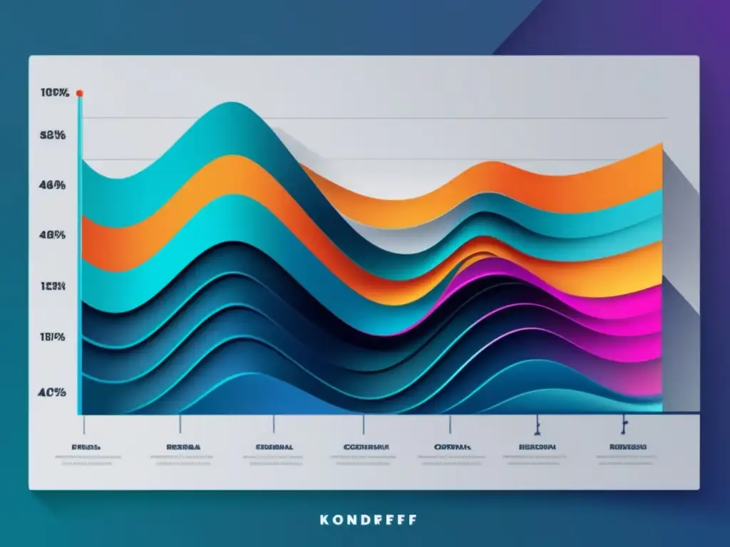 Una ilustración detallada de las Ondas de Kondratieff en recesiones globales, con colores llamativos y líneas precisas