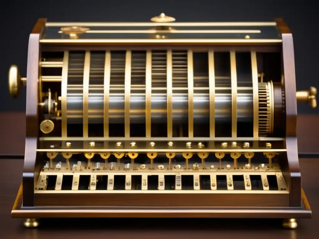Una imagen de alta resolución del Pascaline, la primera calculadora mecánica de Blaise Pascal, destacando sus detalles intrincados y diseño elegante