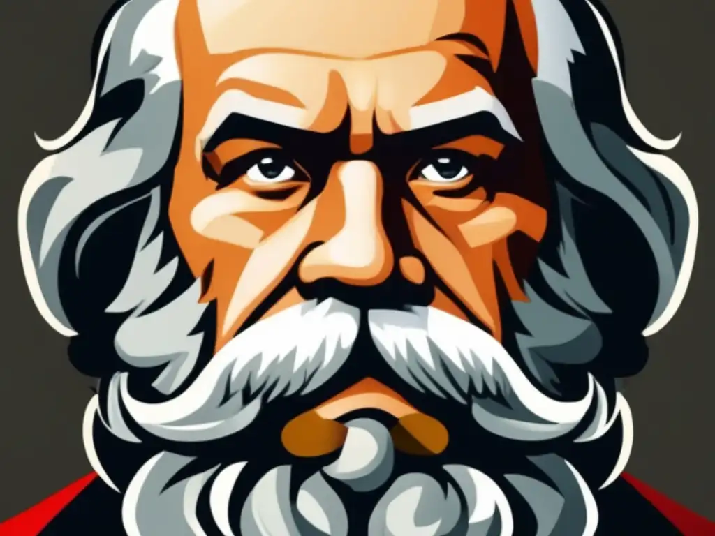 Una imagen de alta resolución que muestra la intensa mirada reflexiva de Karl Marx, con sus penetrantes ojos enfocados en la distancia