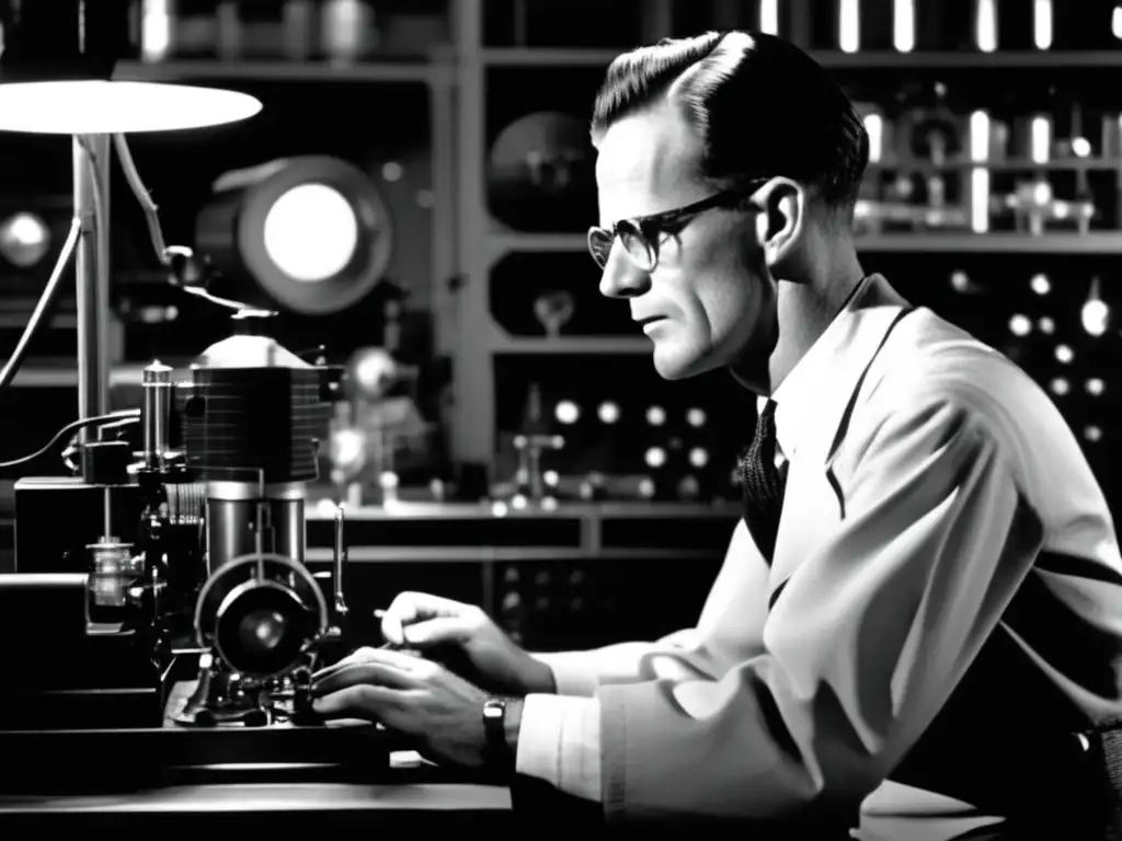 En una imagen de alta resolución, vemos a un joven Philo Farnsworth trabajando en un laboratorio rodeado de equipos de televisión antiguos