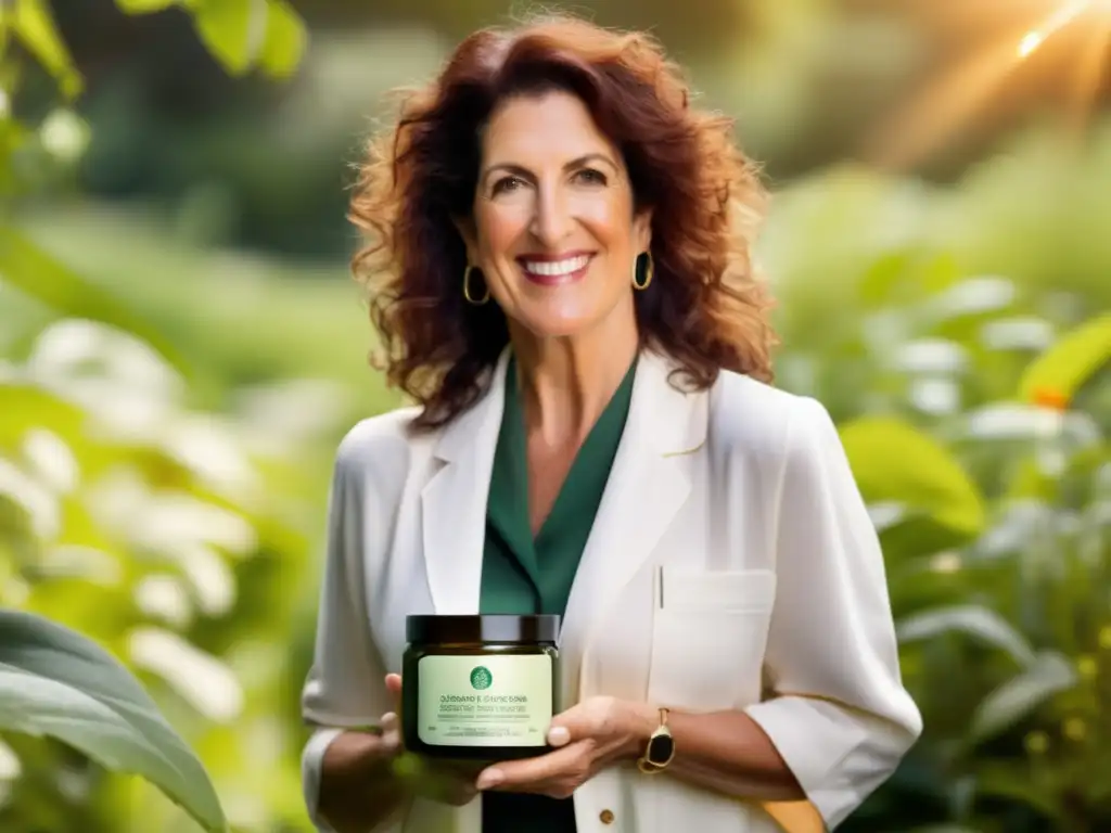 En la imagen, Anita Roddick, fundadora de The Body Shop, posa en un exuberante jardín rodeada de ingredientes botánicos éticamente obtenidos