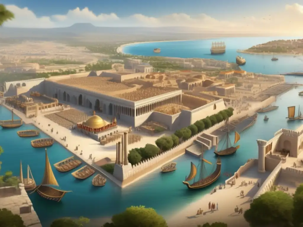 En la imagen se representa la bulliciosa ciudad de Cartago antigua, centro de comercio y conflictos en el Mediterráneo