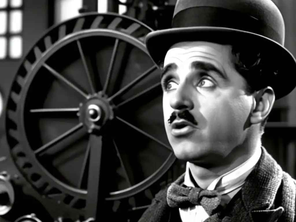En la imagen, Charlie Chaplin es atrapado en una máquina gigante en una escena icónica de 'Tiempos modernos'