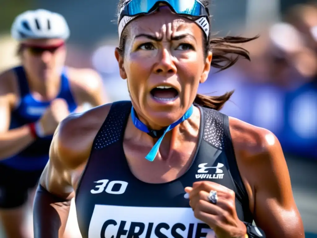 Imagen de Chrissie Wellington cruzando la meta, reflejando su influencia en el triatlón