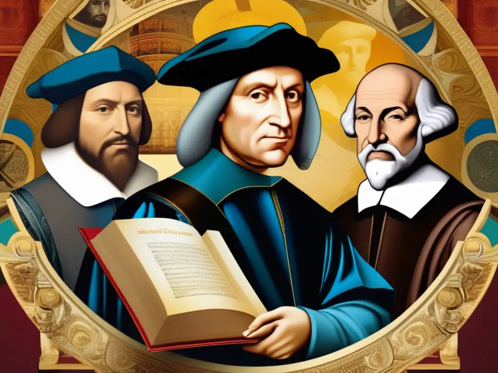 En la imagen, un collage digital moderno muestra a destacados escritores renacentistas como Leonardo da Vinci, Michel de Montaigne y Sir Thomas More