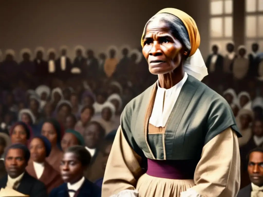 En la imagen, Sojourner Truth lucha por los derechos civiles con intensidad y pasión mientras pronuncia su famoso discurso '¿Acaso no soy una mujer?' en la Convención de Derechos de la Mujer en 1851