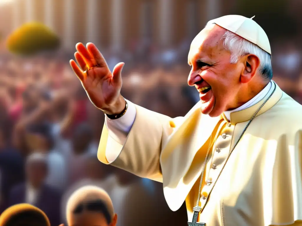 El carismático Papa Juan Pablo II: Unificador de pueblos - Una imagen detallada del Papa Juan Pablo II con los brazos abiertos, rodeado de una multitud diversa que lo admira