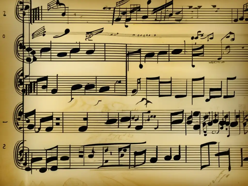 Una imagen detallada y cercana de la partitura manuscrita de la 'Última sinfonía' de Gustav Mahler, resaltando las intrincadas notaciones y marcaciones dinámicas con claridad impresionante