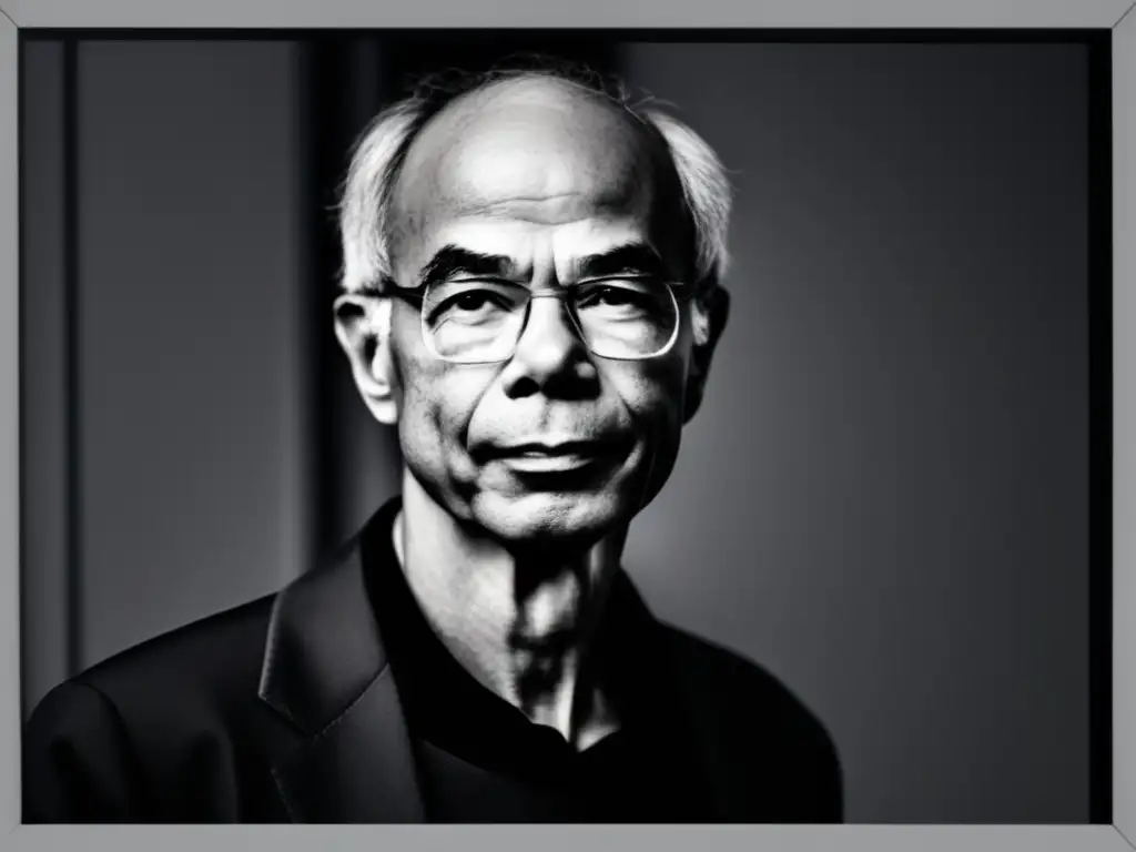 Una imagen detallada de Peter Singer, filósofo de la ética práctica, con expresión contemplativa