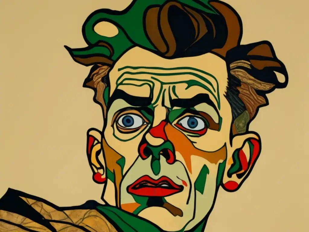 Una imagen detallada del icónico autorretrato de Egon Schiele, con su mirada intensa y pose expresiva