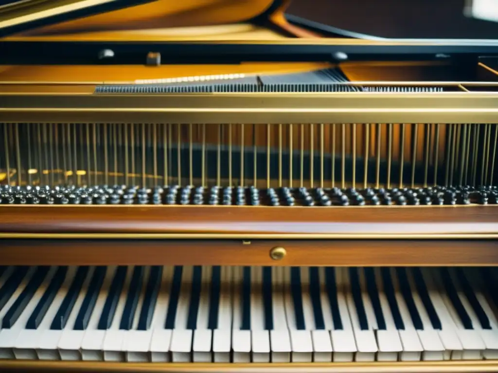 Una imagen detallada del icónico piano preparado de John Cage desafía la tradición musical con elementos inusuales entre las cuerdas