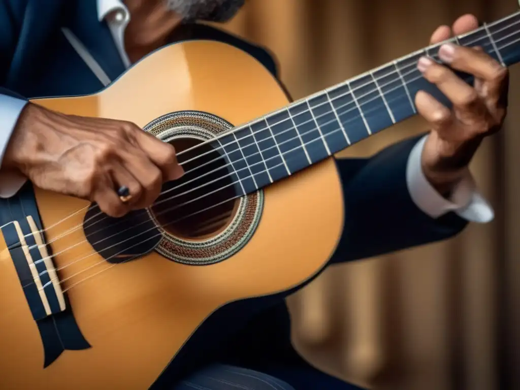 Una imagen detallada de las manos de Paco de Lucía tocando la guitarra, destacando su técnica revolucionaria