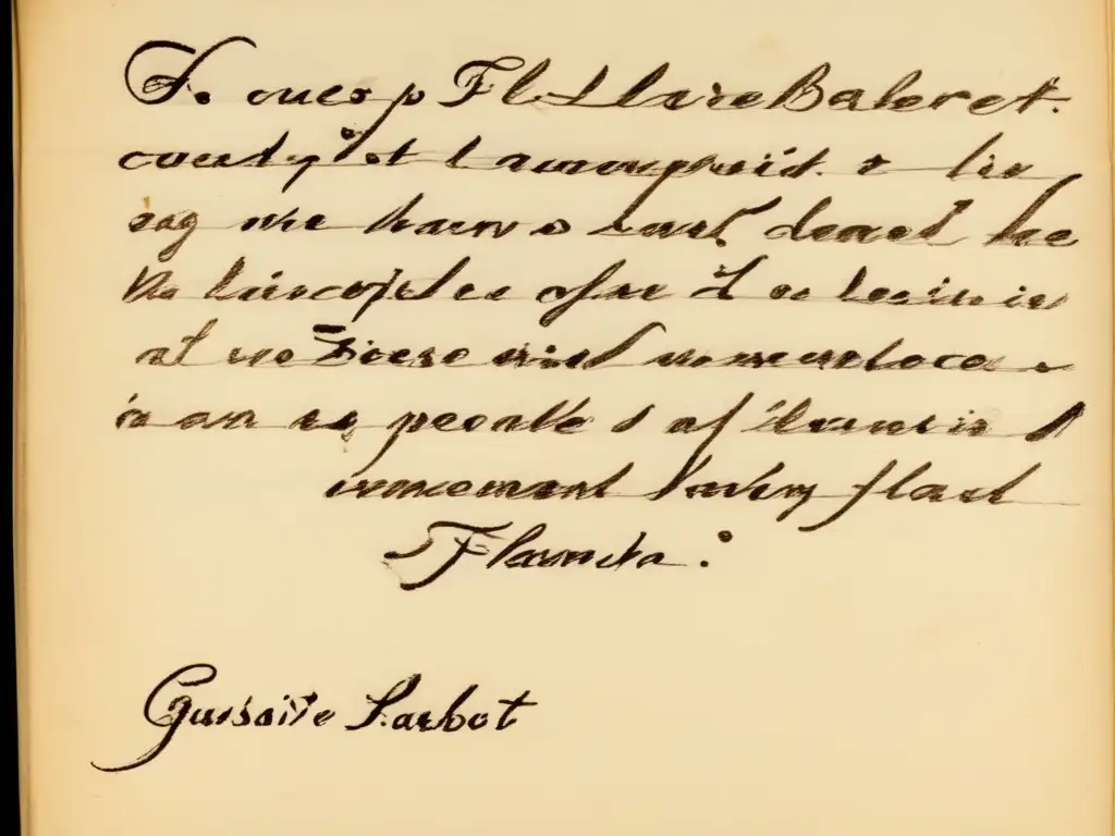 Una imagen detallada del manuscrito original de Gustave Flaubert, que muestra su sensibilidad artística y la profundidad emocional de sus palabras