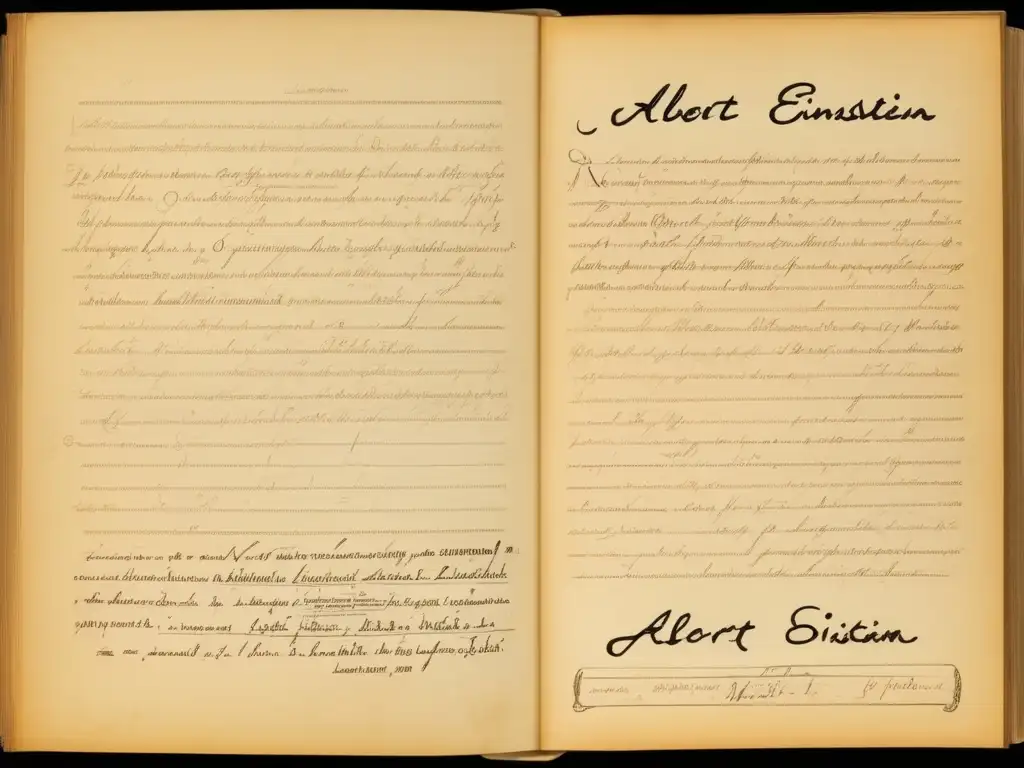 Una imagen detallada de las notas manuscritas de Albert Einstein sobre la teoría de la relatividad, mostrando ecuaciones, diagramas y anotaciones