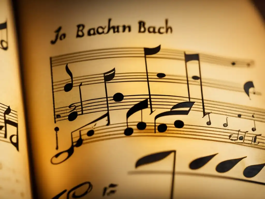 Una imagen detallada de la partitura manuscrita de Johann Sebastian Bach, mostrando sus anotaciones y correcciones