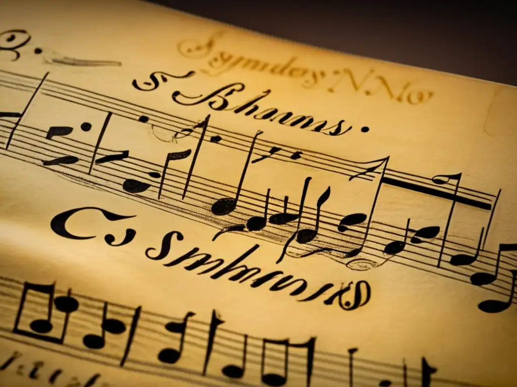 Una imagen detallada de la partitura manuscrita de Johannes Brahms para su célebre pieza 'Sinfonía N