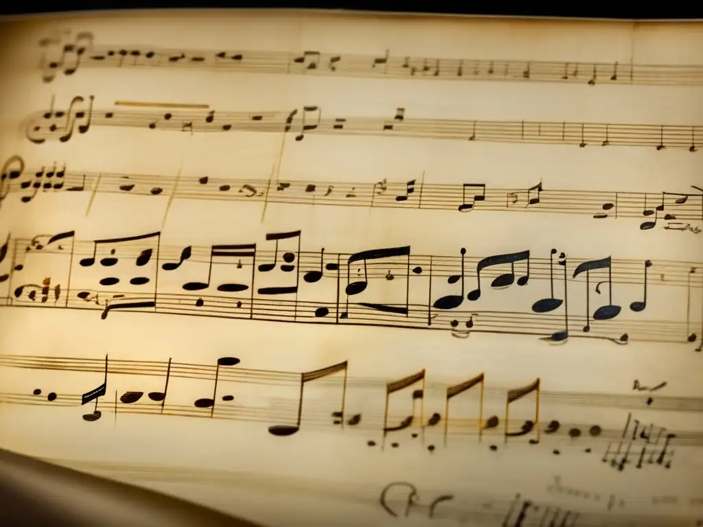 Una imagen detallada de la partitura manuscrita de Tchaikovsky para su 'Sinfonía de la Pasión Rusa', revelando la riqueza de sus notas y anotaciones