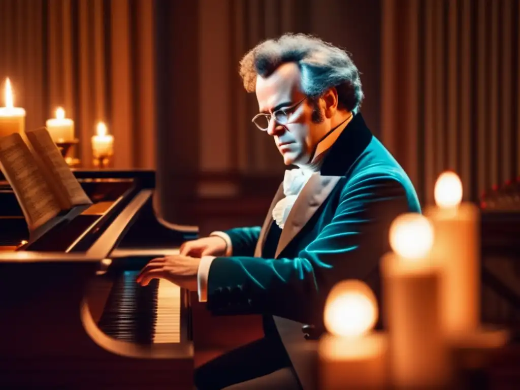 Una imagen 8k detallada de Franz Schubert al piano