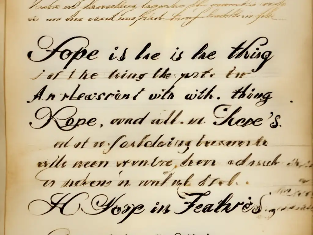 Una imagen detallada de la poesía manuscrita de Emily Dickinson, destacando la elegante caligrafía y la autenticidad del documento histórico