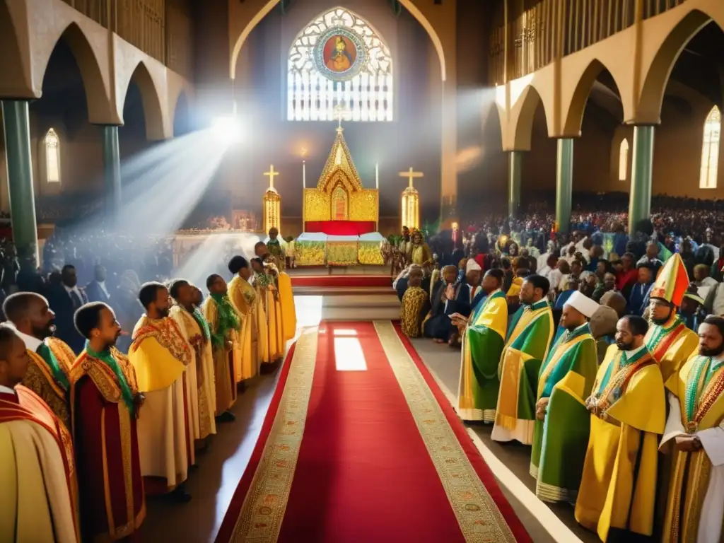 Coronación imperial de Haile Selassie: esplendor en la Catedral de San Jorge Una imagen detallada y vibrante de la ceremonia de coronación de Haile Selassie en la Catedral de San Jorge en Addis Abeba, Etiopía
