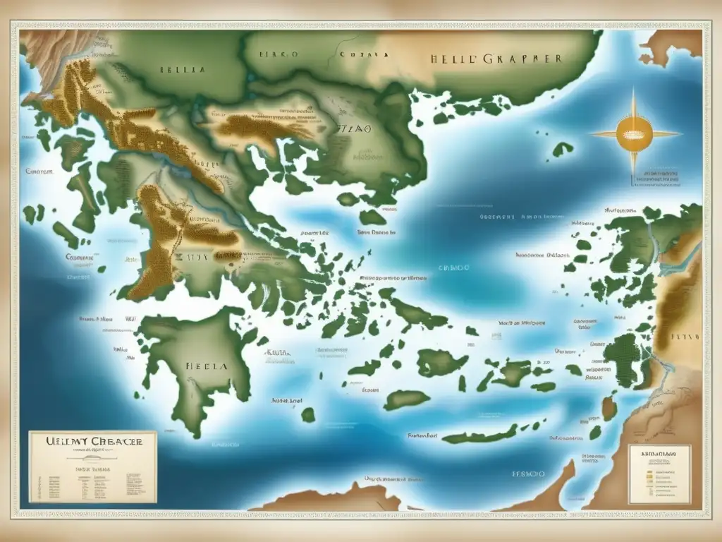 La imagen muestra un detallado mapa digital de la antigua Grecia, basado en la geografía de Estrabón