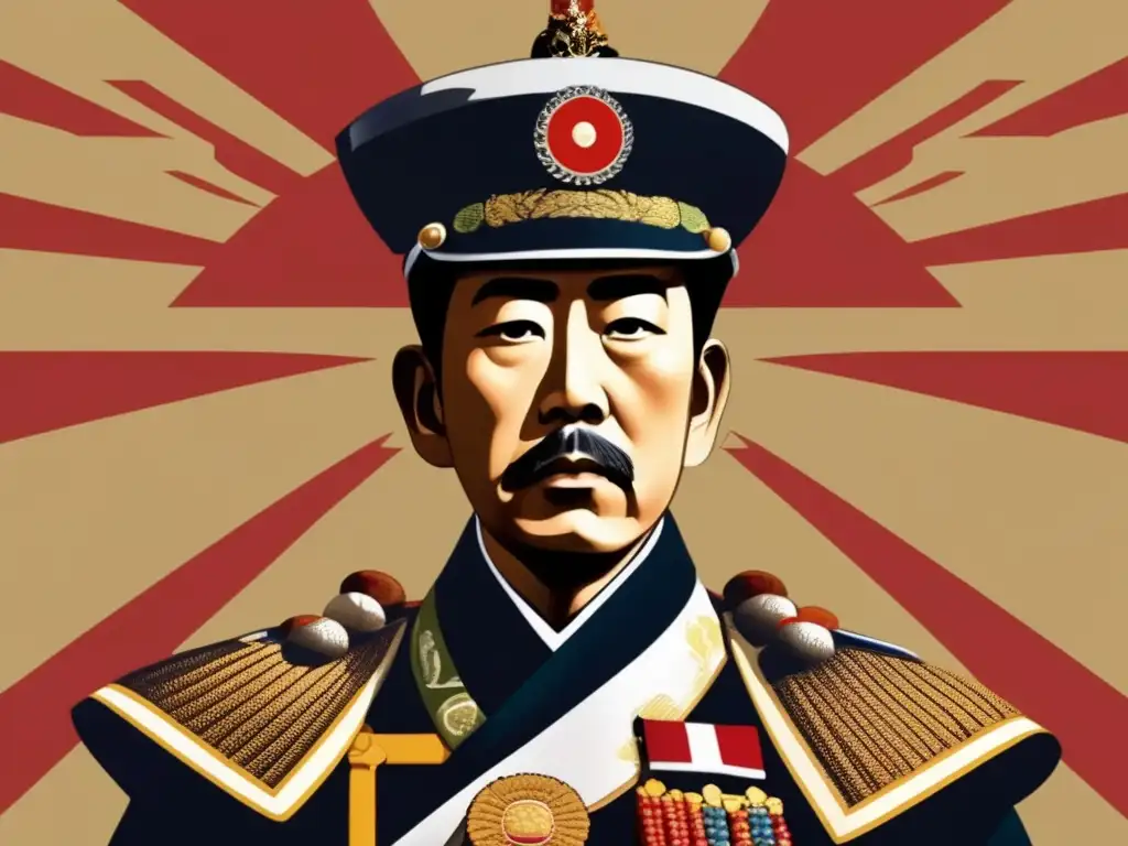 En la imagen, el Emperador Hirohito de Japón durante la Segunda Guerra Mundial, viste atuendo imperial detallado en una sala de trono opulenta